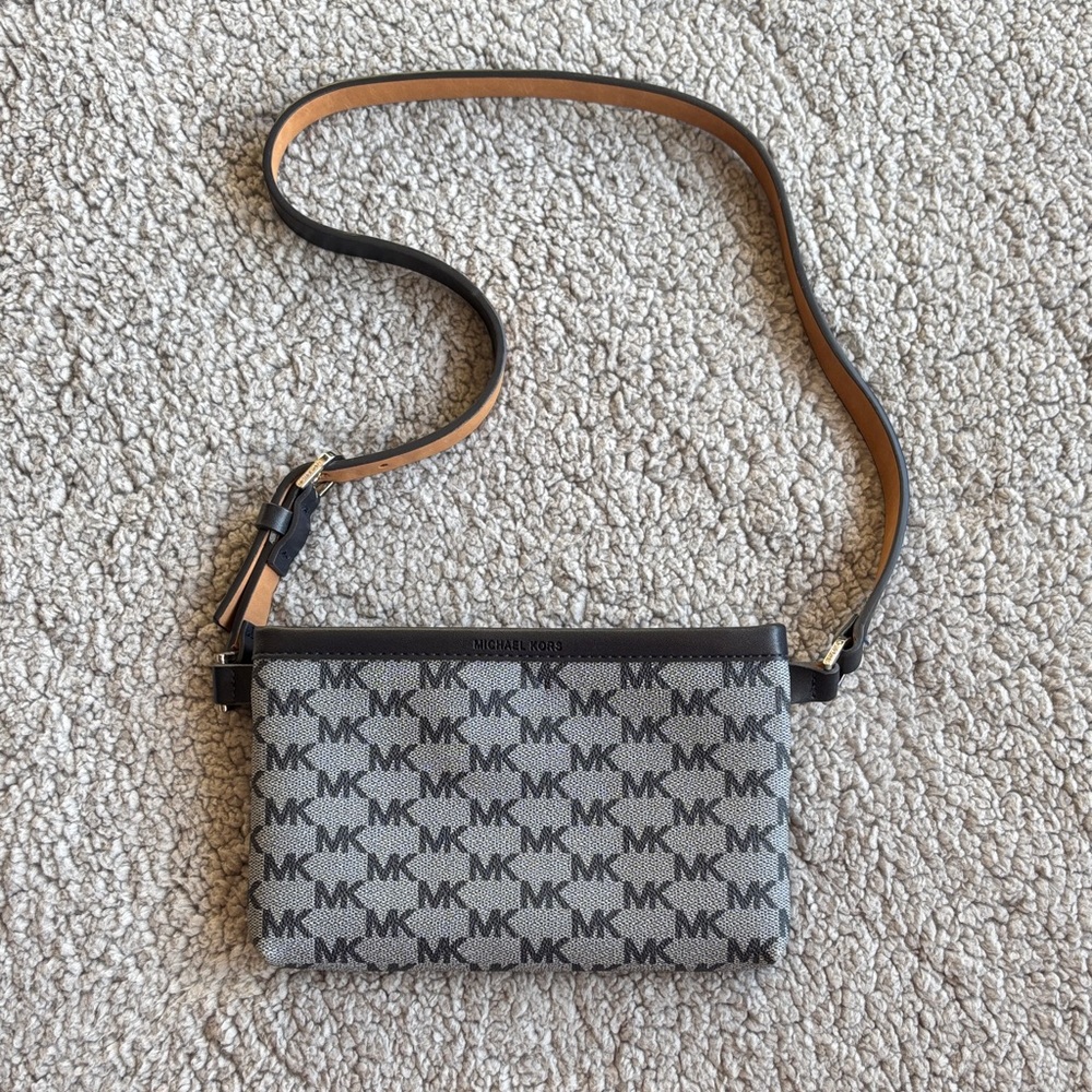 Michael Kors Black and Gray Monogram Crossbody